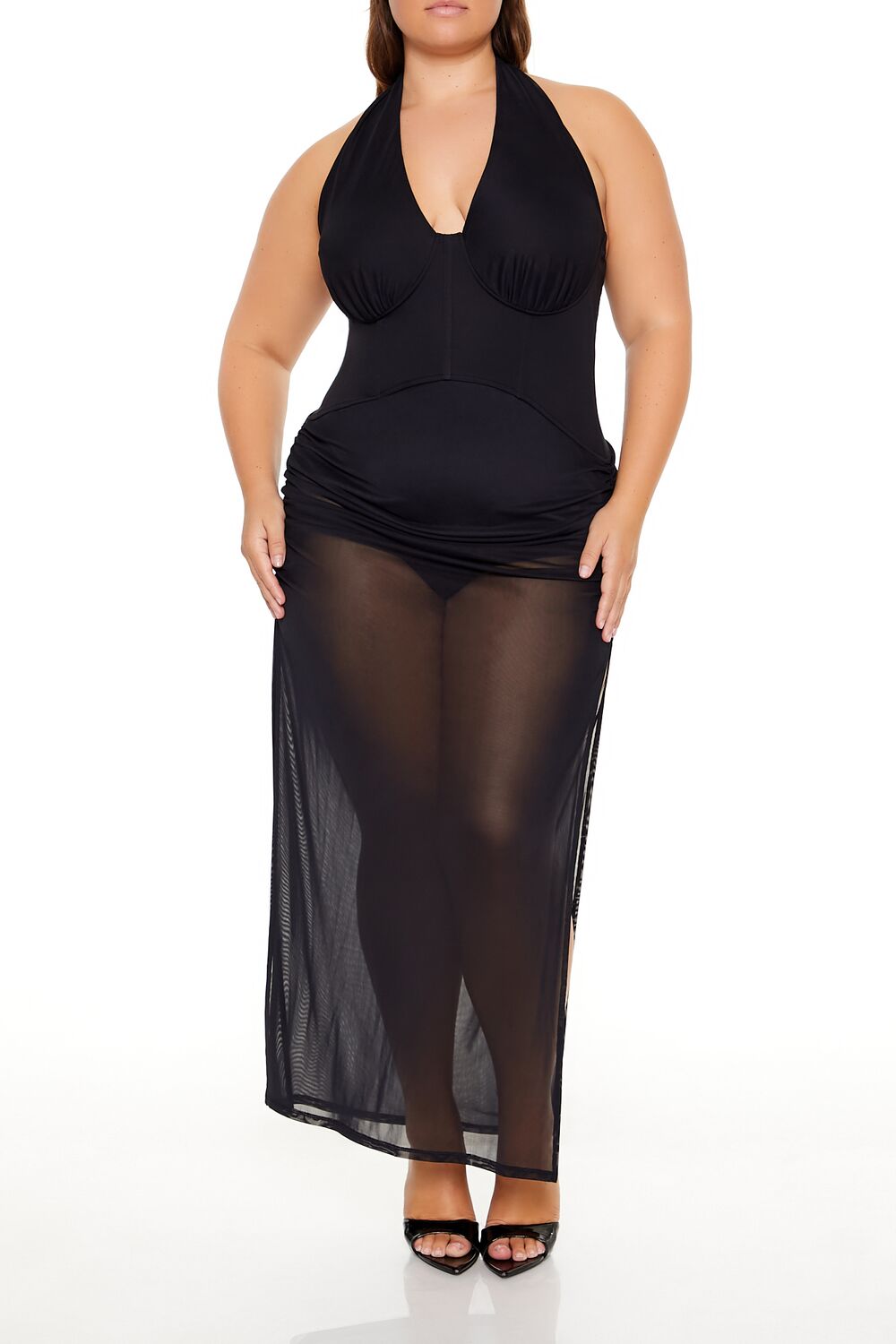 Plus Size Sheer Halter Maxi Dress