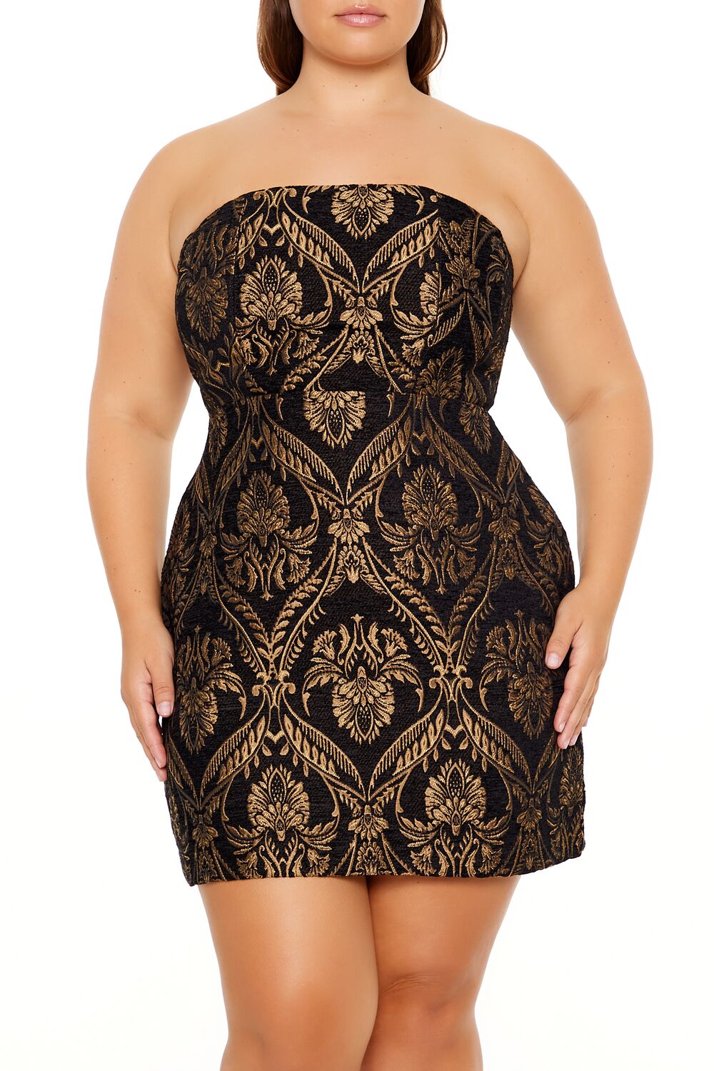 Plus Size Jacquard Baroque Mini Dress
