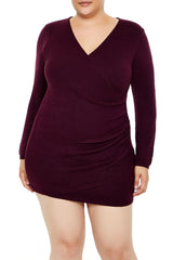 Plus Size Surplice Mini Sweater Dress