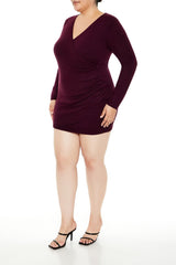 Plus Size Surplice Mini Sweater Dress