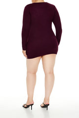 Plus Size Surplice Mini Sweater Dress