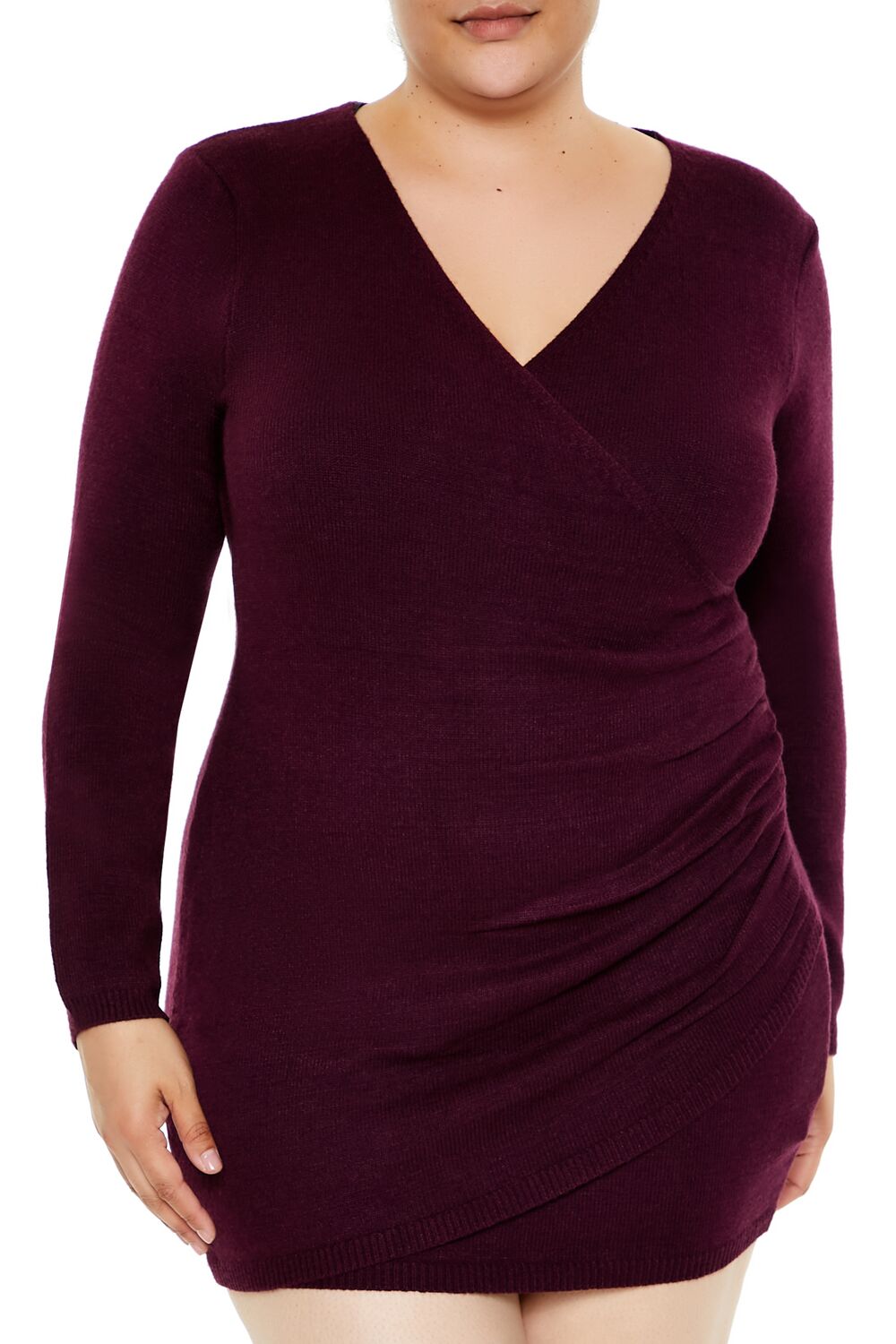 Plus Size Surplice Mini Sweater Dress