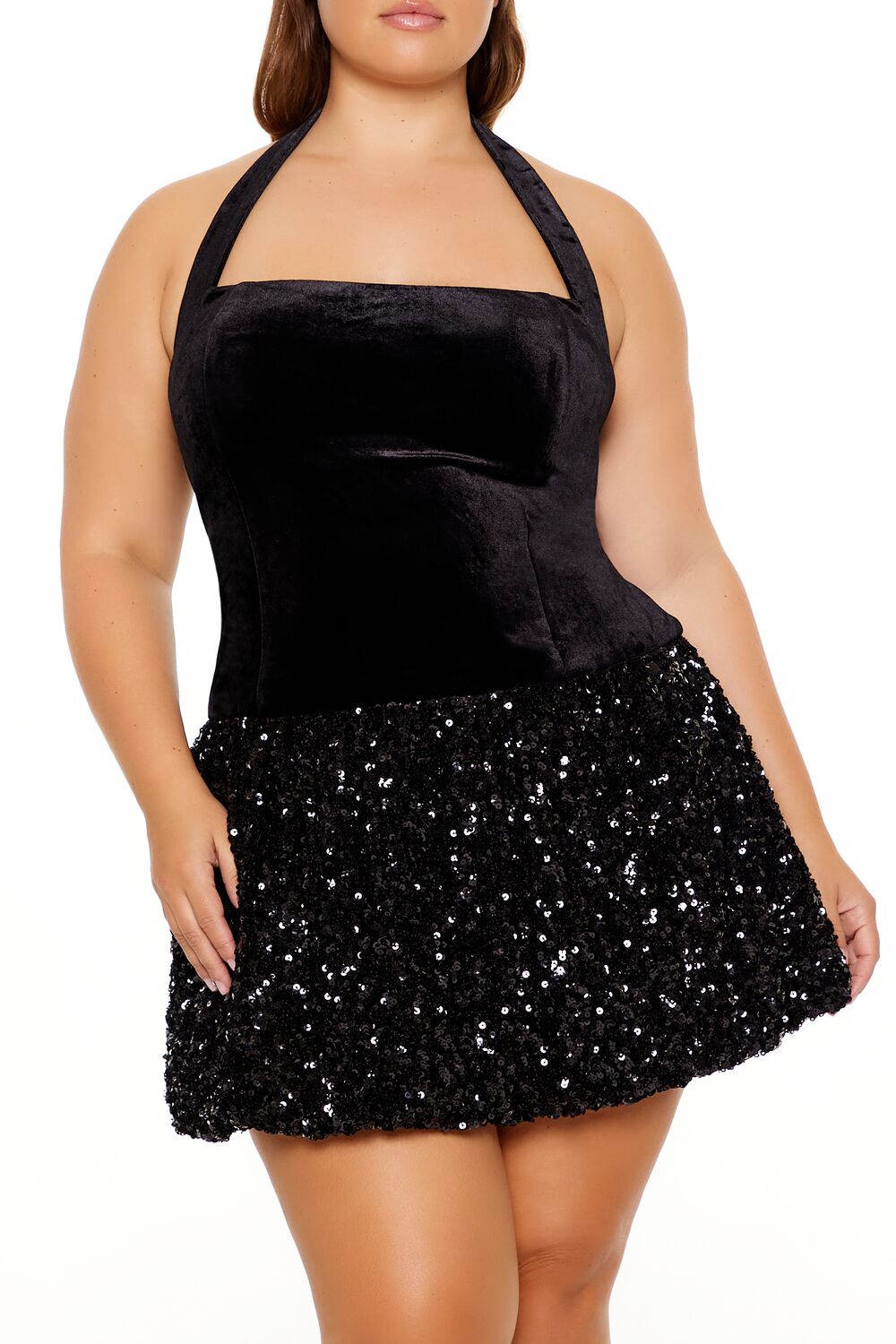 Plus Size Sequin Halter Mini Dress