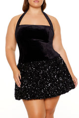 Plus Size Sequin Halter Mini Dress