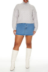 Plus Size Cable Knit Turtleneck Sweater