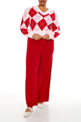 Plus Size Argyle Cropped Sweater