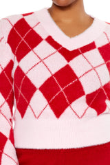 Plus Size Argyle Cropped Sweater
