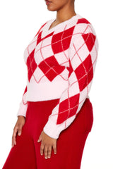 Plus Size Argyle Cropped Sweater