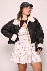Plus Size Faux Shearling Aviator Jacket