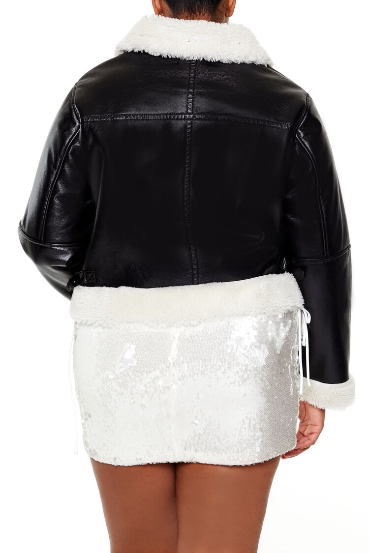 Plus Size Faux Shearling Aviator Jacket