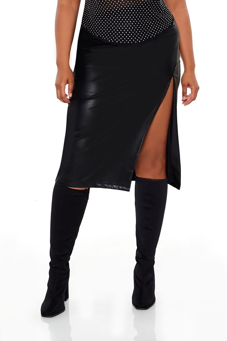 Plus Size Faux Leather Midi Skirt