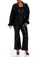 Plus Size Faux Feather Blazer