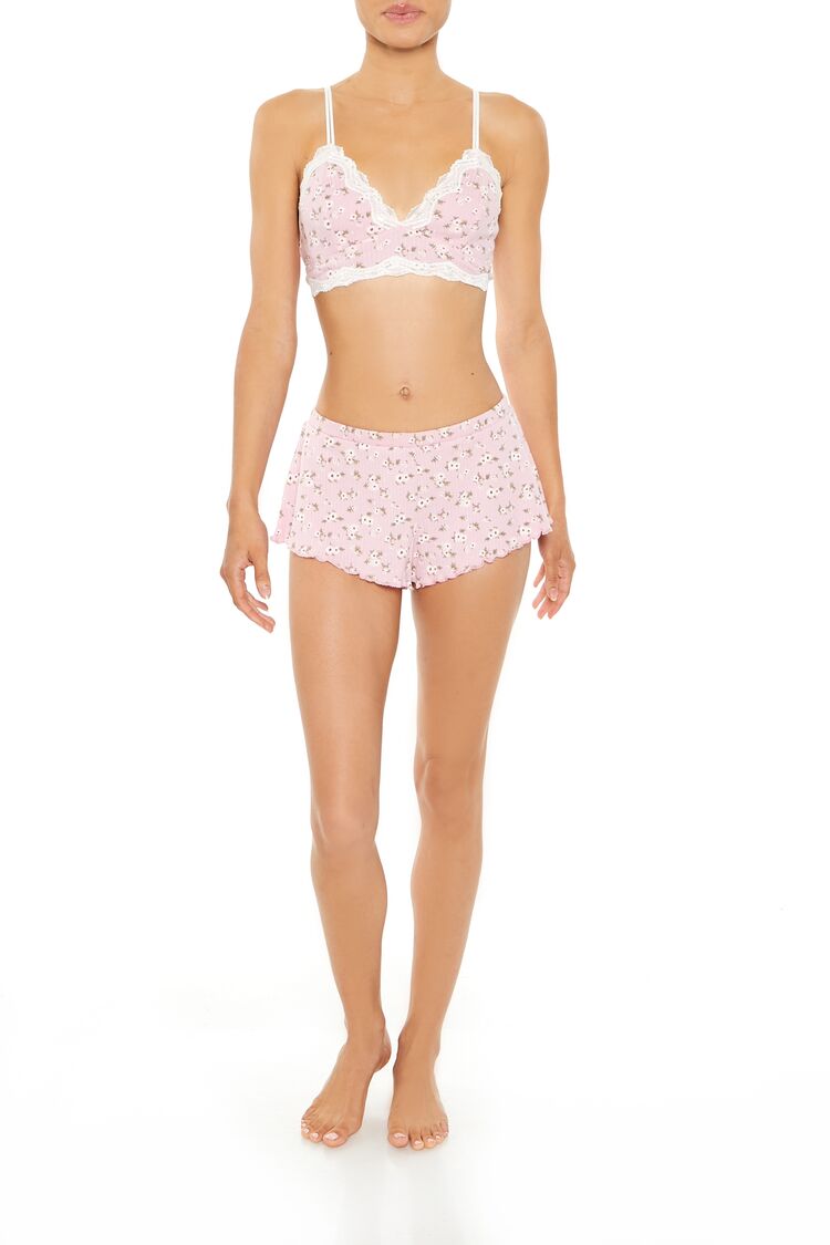 Pointelle Floral Pajama Shorts