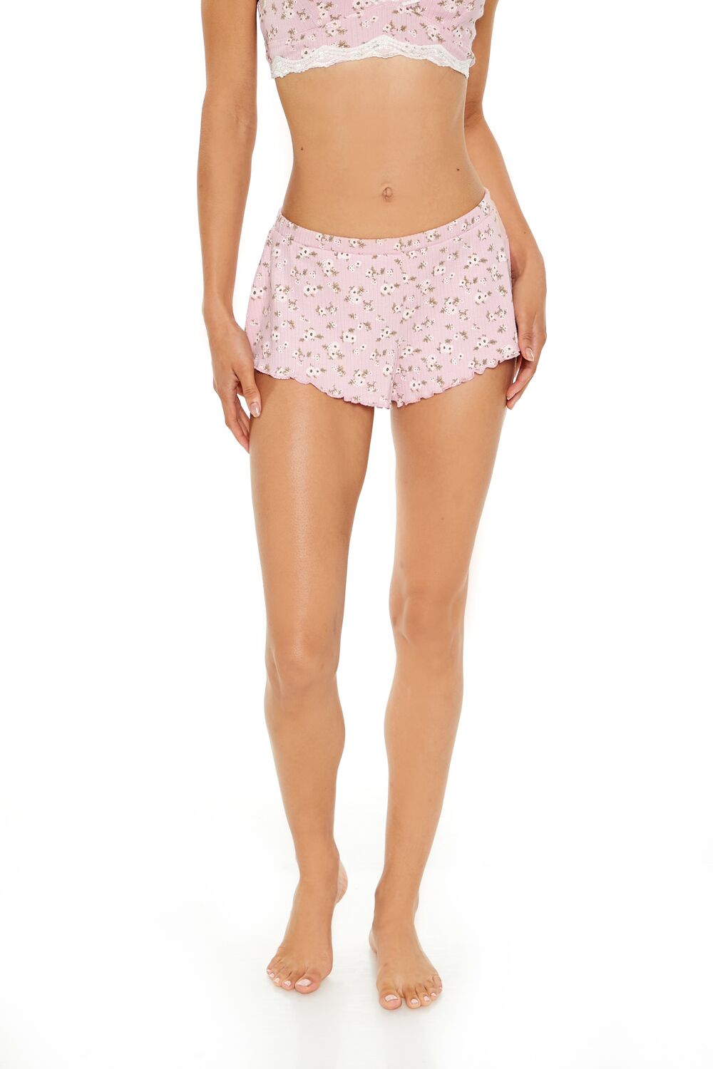 Pointelle Floral Pajama Shorts