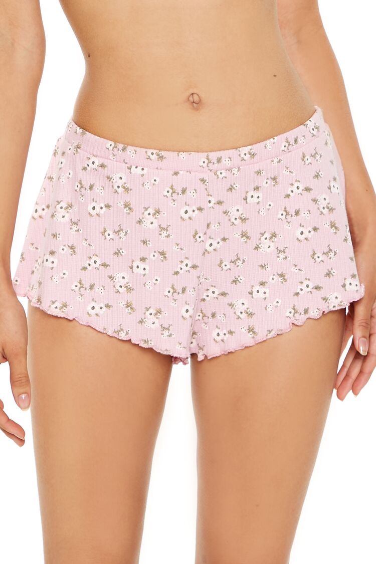 Pointelle Floral Pajama Shorts