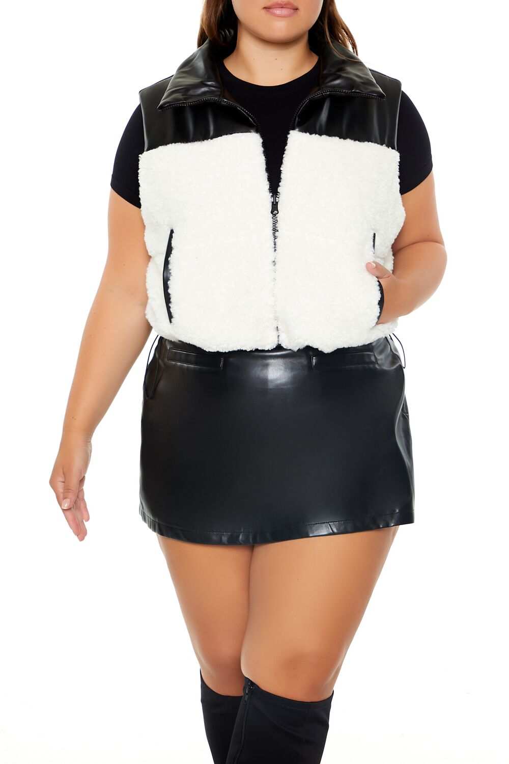 Plus Size Faux Shearling & Leather Vest