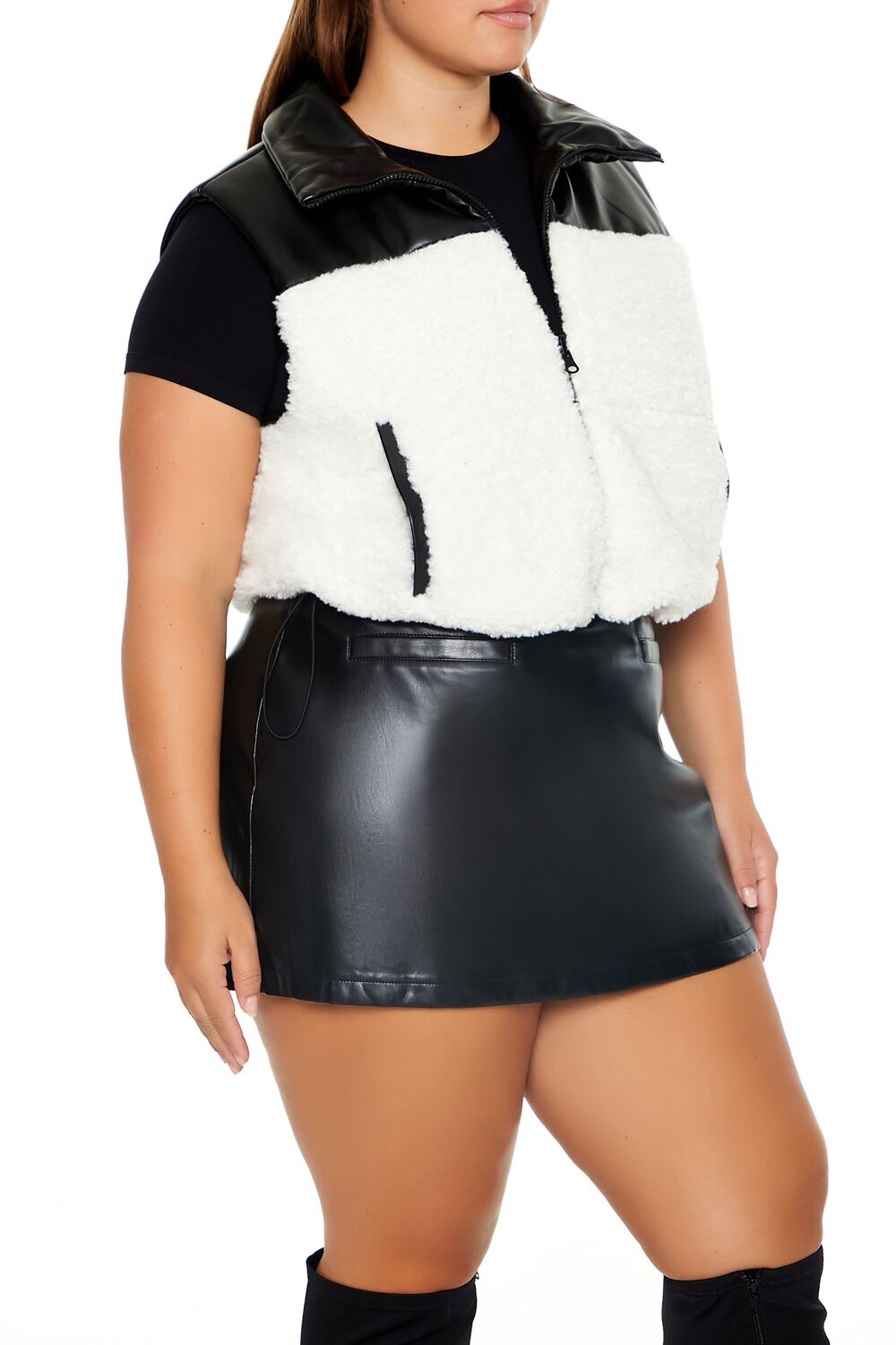 Plus Size Faux Shearling & Leather Vest