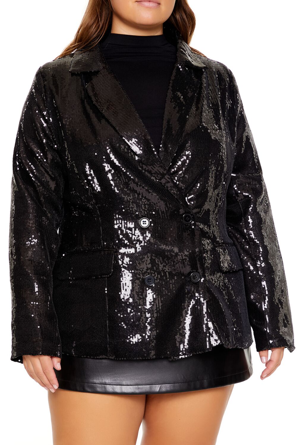 Plus Size Sequin Notched Blazer