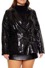 Plus Size Sequin Notched Blazer