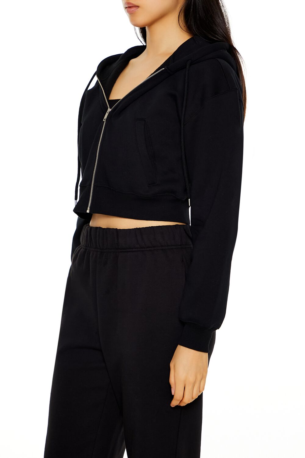Cropped Fleece Zip-Up Hoodie