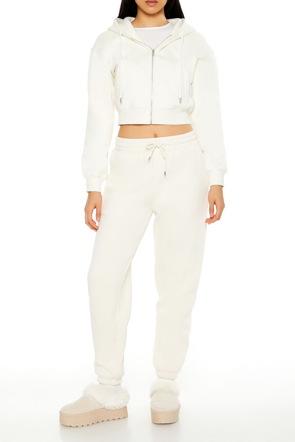 Cropped Fleece Zip-Up Hoodie