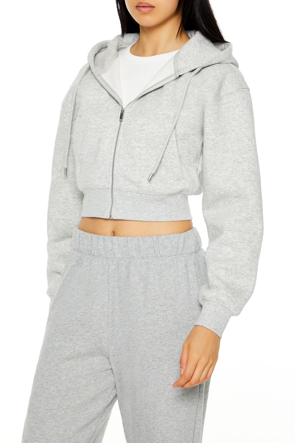 Cropped Fleece Zip-Up Hoodie