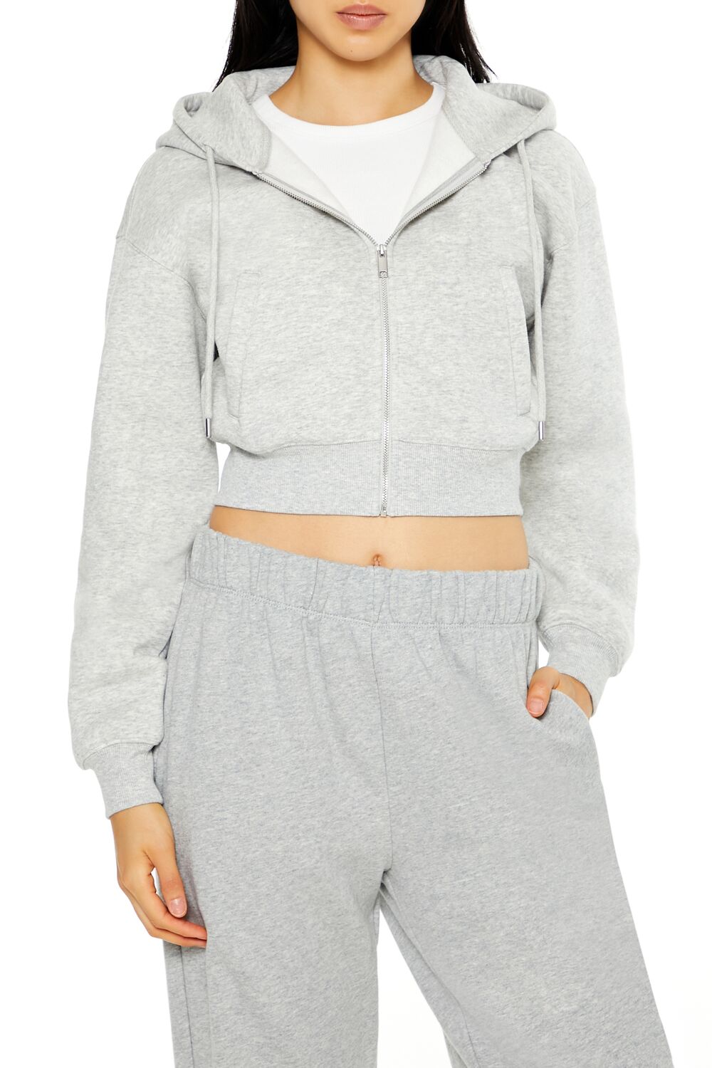 Cropped Fleece Zip-Up Hoodie
