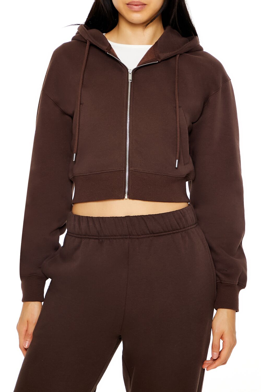 Cropped Fleece Zip-Up Hoodie