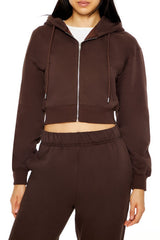 Cropped Fleece Zip-Up Hoodie