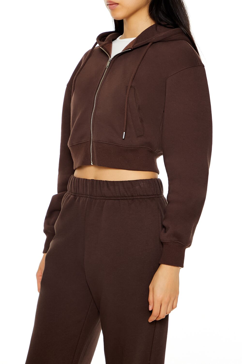 Cropped Fleece Zip-Up Hoodie