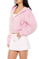 Fleece Drop-Sleeve Zip-Up Hoodie