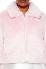 Plus Size Faux Fur Zip-Up Coat