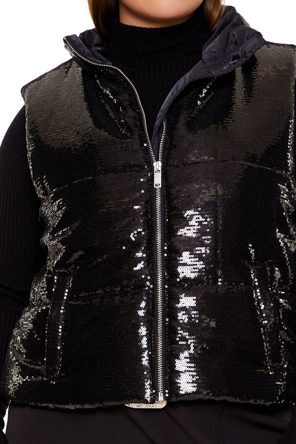 Plus Size Sequin Zip-Up Vest