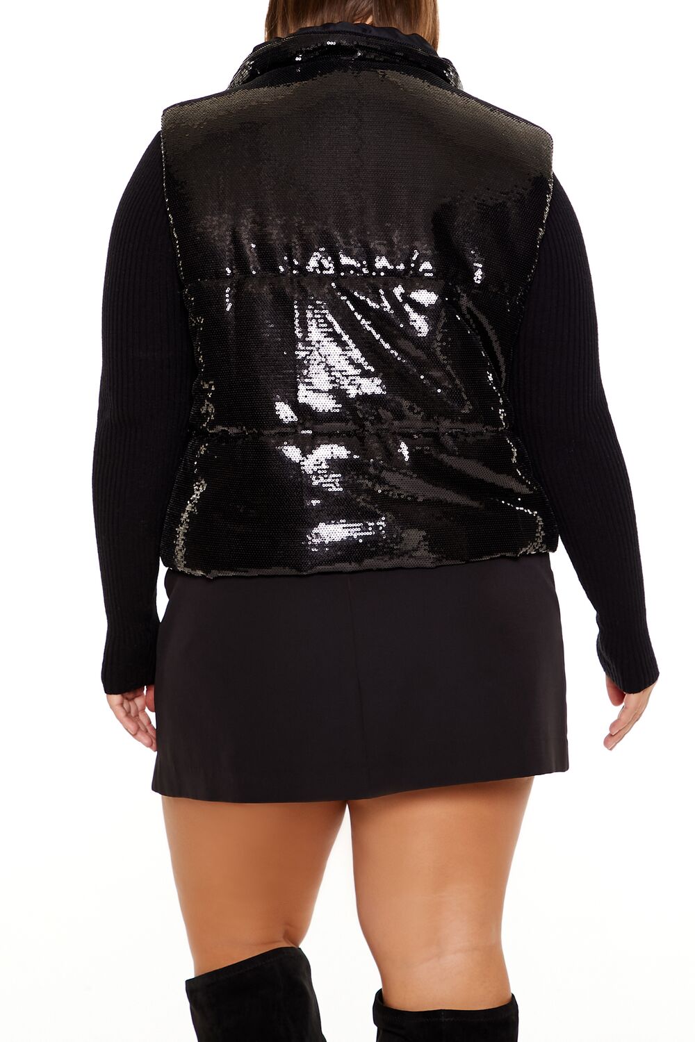 Plus Size Sequin Zip-Up Vest