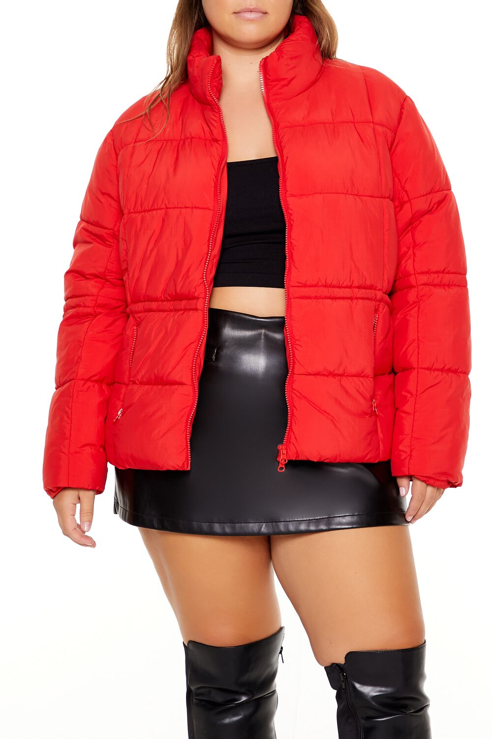 Plus Size Tie-Waist Puffer Jacket