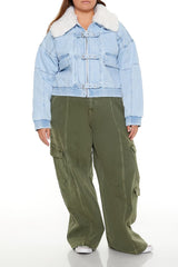 Plus Size Faux Shearling Denim Jacket