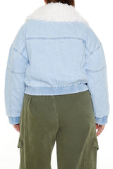 Plus Size Faux Shearling Denim Jacket