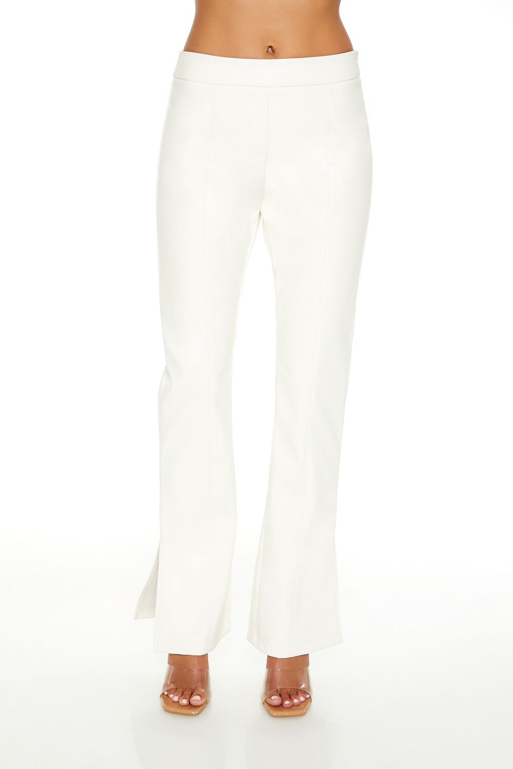 Faux Leather Split-Hem Flare Pants