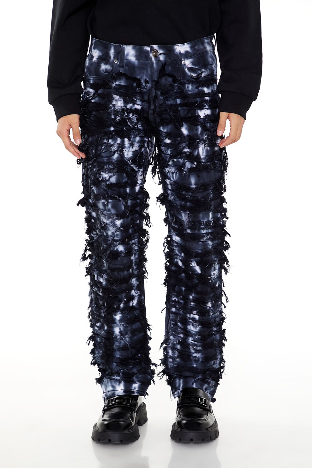Destroyed Bleach Dye Slim-Fit Jeans
