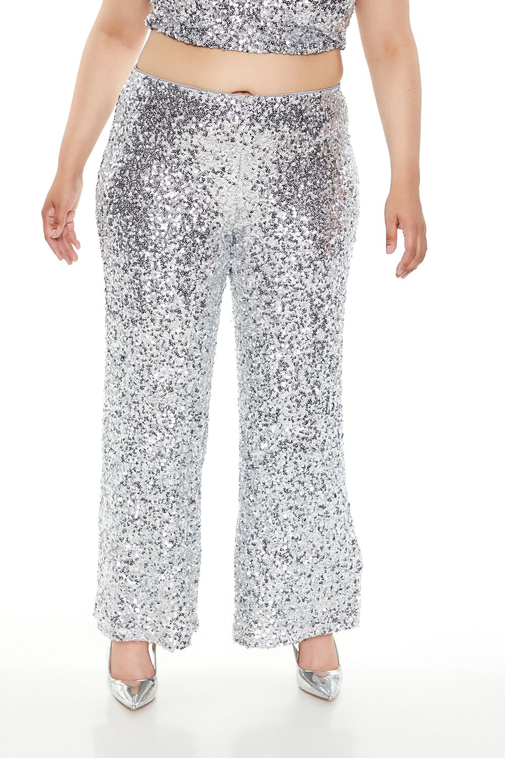 Plus Size Sequin High-Rise Pants
