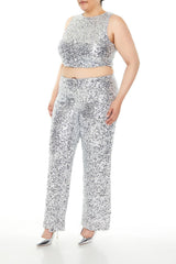 Plus Size Sequin High-Rise Pants