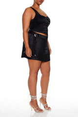 Plus Size Satin Cargo Mini Skirt