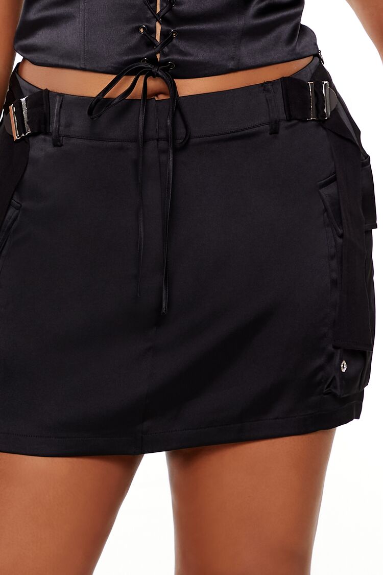 Plus Size Satin Cargo Mini Skirt