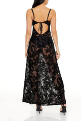 Sheer Flocked Paisley Maxi Dress