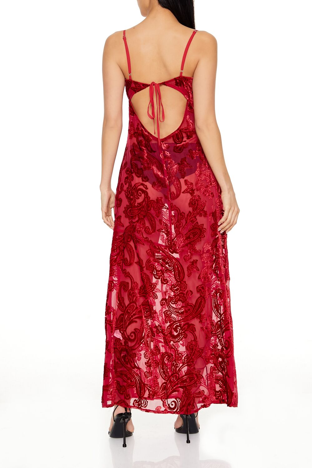 Sheer Flocked Paisley Maxi Dress