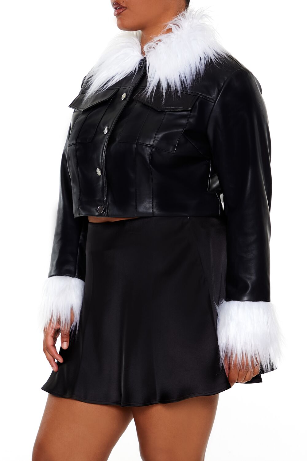 Plus Size Faux Fur-Trim Shacket