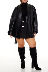 Plus Size Faux Leather Trench Coat