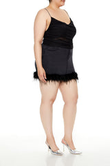 Plus Size Faux Feather Denim Mini Skirt