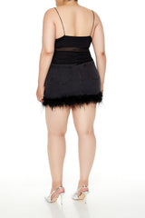 Plus Size Faux Feather Denim Mini Skirt