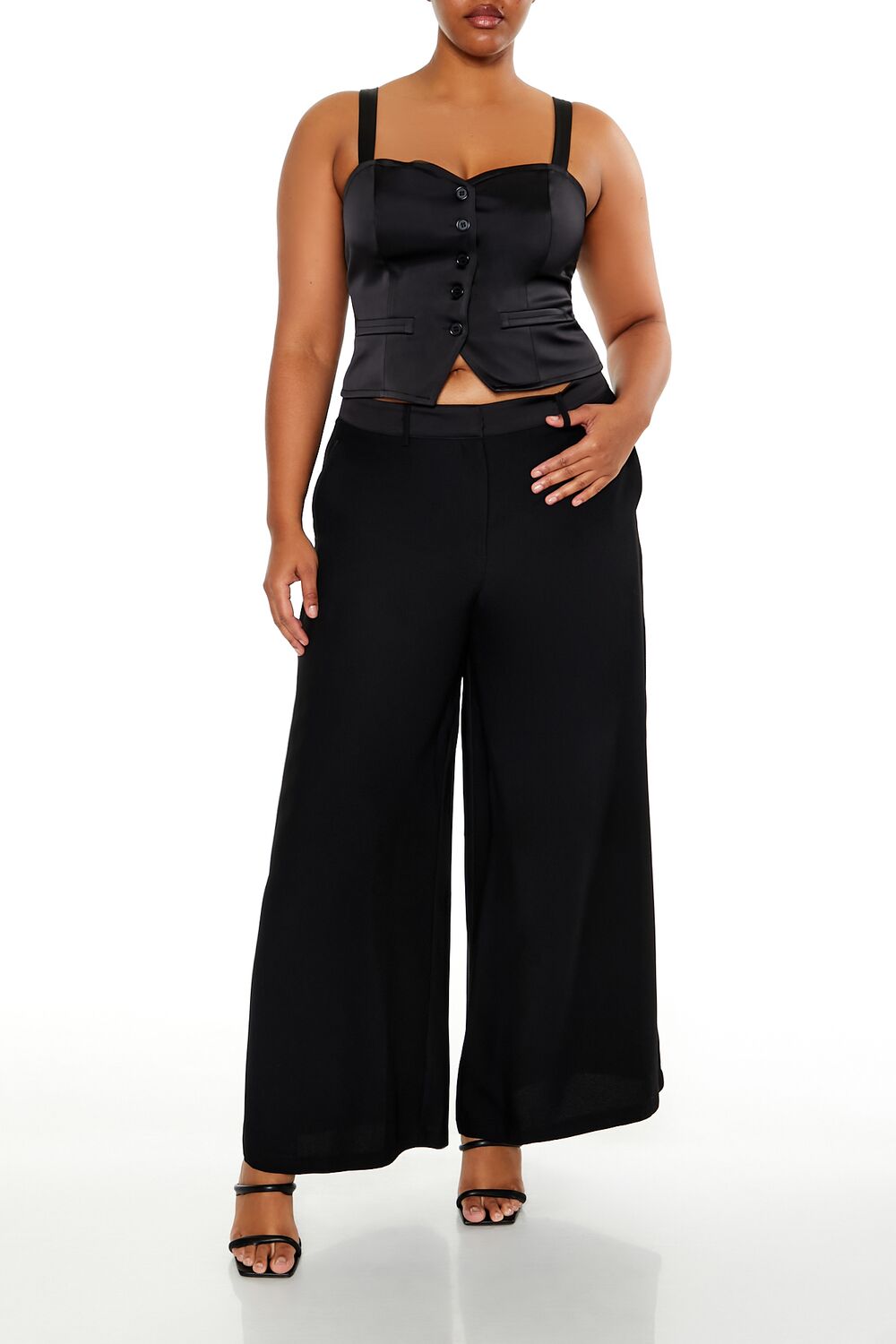 Plus Size Button-Front Crop Top